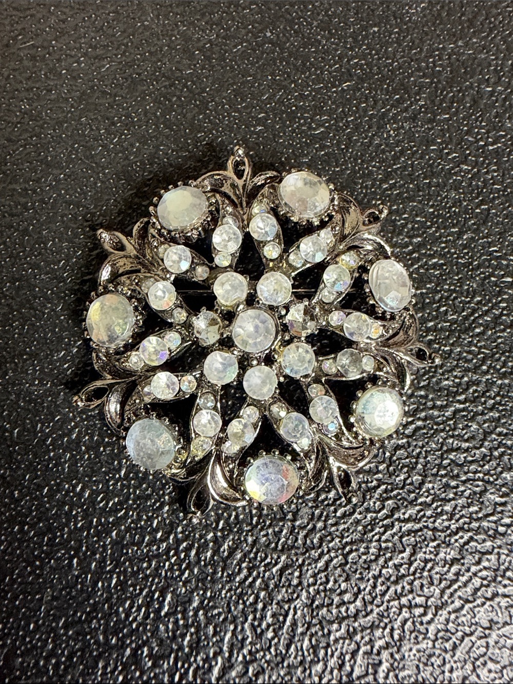 Crystal Snowflake Rhinestone Statement Brooch - White and Silver